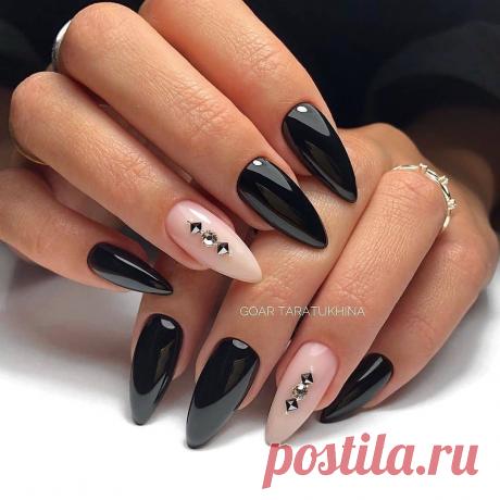 Черный маникюр на длинные ногти 2020: 100 ЛУЧШИХ дизайнов на фото
