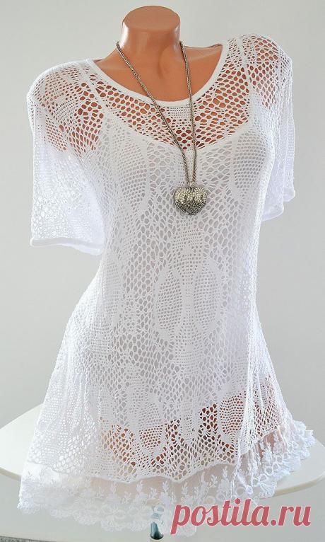 Lagenlook SET Tunika Bluse Spitze Netz + Untertop Weiß EG ca 42 44 46 NEU ITALY | eBay