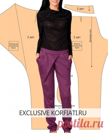 Выкройка брюк с запахом от Анастасии Корфиати Эти стильные брюки вы сможете смоделировать и сшить самостоятельно, следуйте подробным инструкциям и ваша выкройка будет точной. Выкройка брюк с запахом