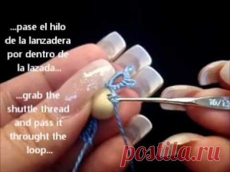 frivolite-tatting lesson 100 - abalorio al centro - Bead at center of motif