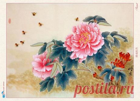 >Нежные пионы от китайского художника Guo Zen Qing.