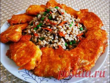 НЕЗАБЫВАЕМАЯ перловая каша с грибами и зеленым горошком с филе ментая в СЫРНОМ кляре на УЖИН