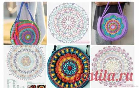 Круглые салфетки становятся сумками. Схема | Вязаные крючком аксессуары