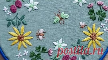 ВЕРА БУРОВА, канал про вышивку | Летний веночек с цветами, ягодами и конечно, с любимыми букашками! | Дзен