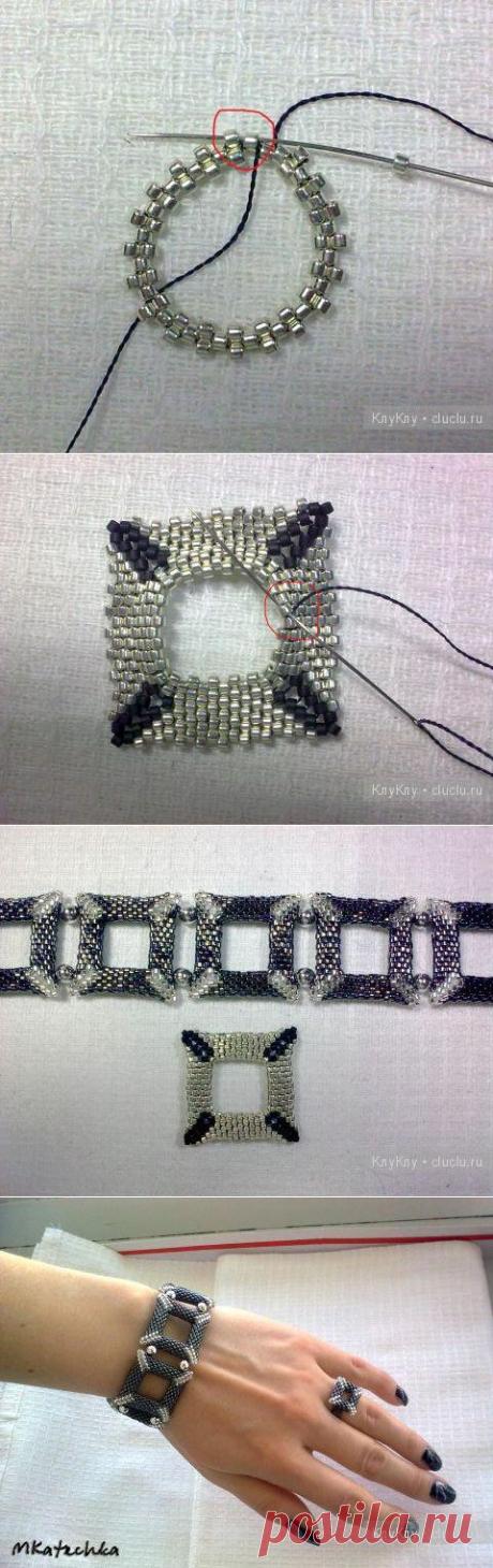 Браслет из бисера,плетение квадратов | Сделай сам!