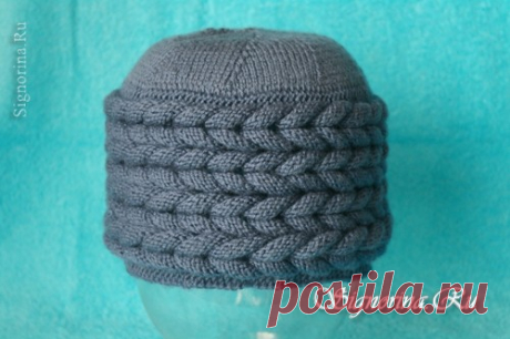 Вязаная шапка с объёмными косами. Мастер-класс по вязанию спицами