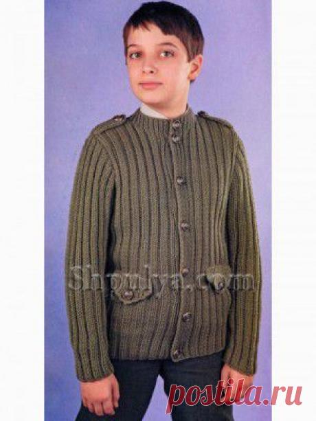 Жакет в стиле милитари для мальчика, вязаный спицами — Шпуля - сайт о вязании