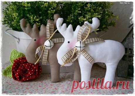 Текстильные игрушки на елку. Новогодние лосики и олени. + Выкройки