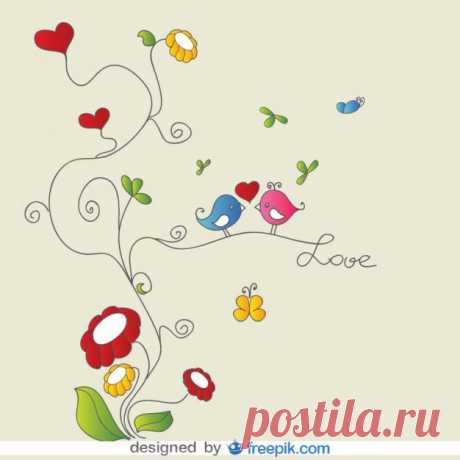 любовь птицы на цветочные орнаменты вектор карты | Скачать вектор
