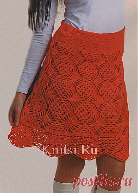 Красная ажурная юбка. Вязание для женщин / Юбки / Крючком