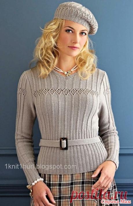 Винтажный свитер "ВИРДЖИНИЯ". Спицы. Дизайнер Jennie Atkinson Журнал «The Knitter» № 10 за 2009 год . Размер смотрите на выкройке. Самый большой обхват груди-120 см. Пряжа: 100% Extra fine merino wool, 50г/175 м