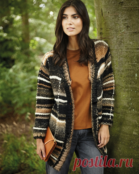 Кардиган в полоску из пряжи секционного крашения - схема вязания спицами с описанием на Verena.ru