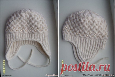 Детская шапочка "Жемчужная зима" спицами