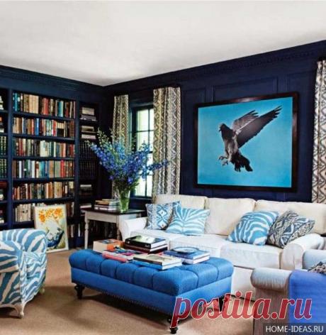Синий цвет в интерьере гостиной, кухни, спальни. Фото интерьеров в синем цвете.
