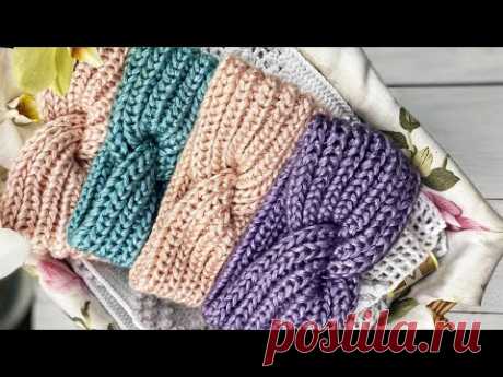 Повязка спицами. Можно связать за 1,5 часа. МК для начинающих.