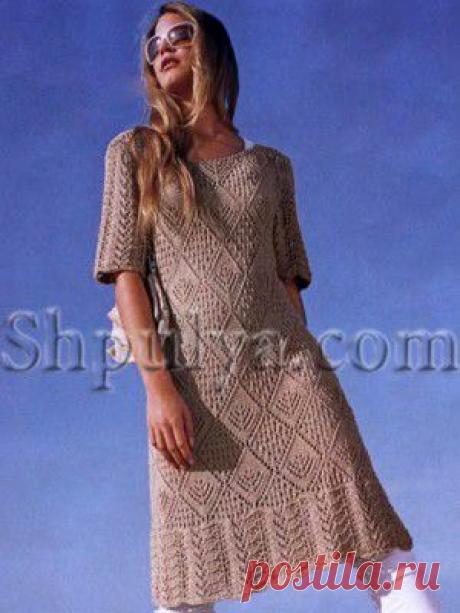 Платье с ажурными ромбами и каймой, вязаное спицами — Шпуля - сайт о вязании