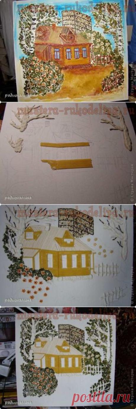 Мастера рукоделия - рукоделие для дома. Бесплатные мастер-классы, фото и видео уроки - Мастер-класс по мозаике из макарон и круп: Панно "Домик родом из детства"