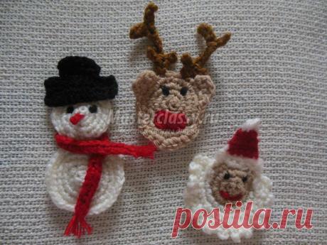 Вязаные новогодние украшения. Санта Клаус, олень, снеговик. Мастер-класс