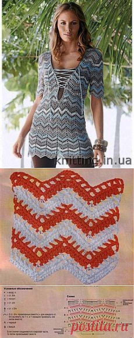 Летняя туника пастельных тонов - Пуговка - вязание спицами и крючком для всех