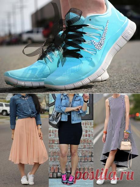 С чем носить белые и цветные кроссовки полным девушкам