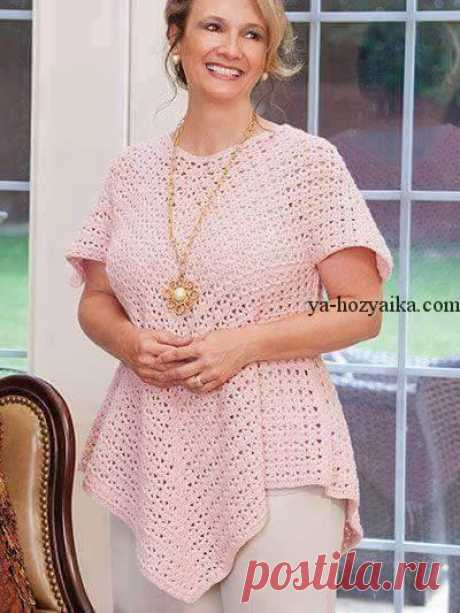Туника свободного силуэта крючком. Женская туника крючком сетчатым узором Туника свободного силуэта крючком. Женская туника крючком сетчатым узором
