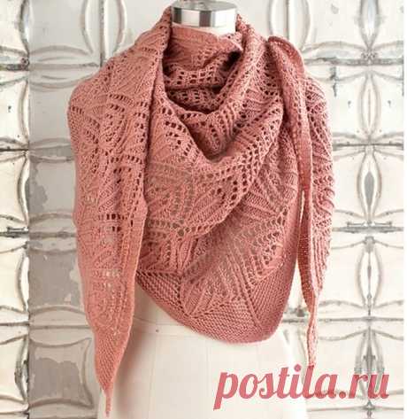 Ажурный бактус (шаль) спицами нежно-персикового цвета - Портал рукоделия и моды