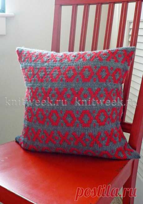 Чехол на подушку "Крестики-нолики". Спицами. / knitweek.ru