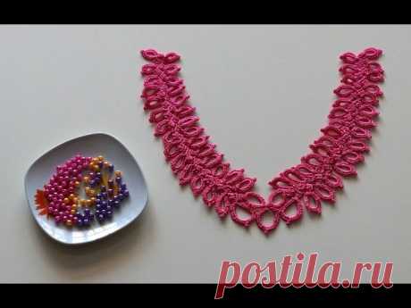 Колье, связанное крючком (Crochet Necklace). Для колье из красных ниток использована пряжа YarnArt TULIP в 50 г. 250 метров. Крючок 1,75 мм. Для ввязывания бусин использован крючок 0,90 мм.
