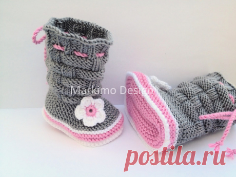 Babyschuhe Krabbelschuhe Babystiefel Grau Rosa Weiß Rose aus Babyschuhe von markimodesign #450091