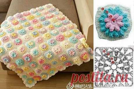 Детское одеяло или плед из цветочных мотивов. Крючком. Схема. / Обсуждение на LiveInternet - Российский Сервис Онлайн-Дневников