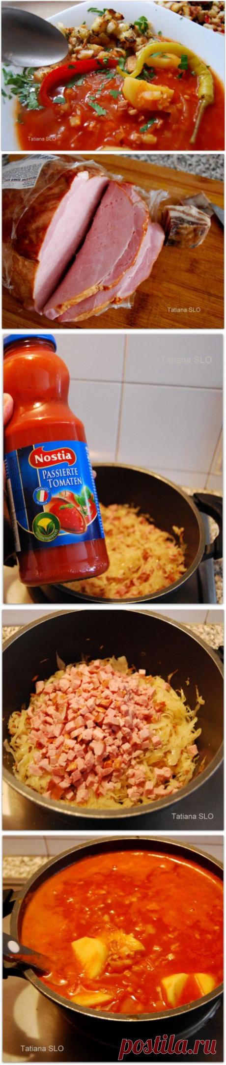 Томатный суп с копченостями и кислой капустой ...