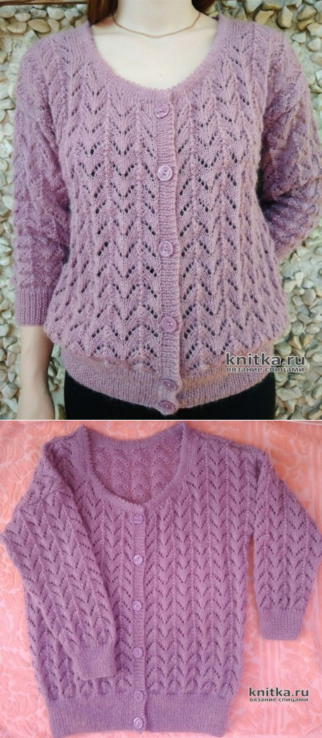 Ажурная вязаная женская кофта на пуговицах. Работа Вагановой Татьяны, Вязание для женщин