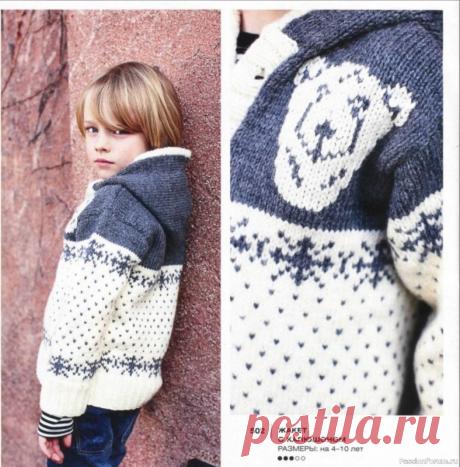 Кофточка с белыми медьведями для мальчика | Вязание спицами для детей