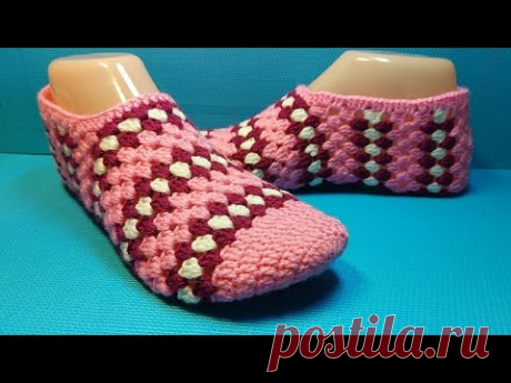 Красивые тапочки крючком/ Следки для дома #687