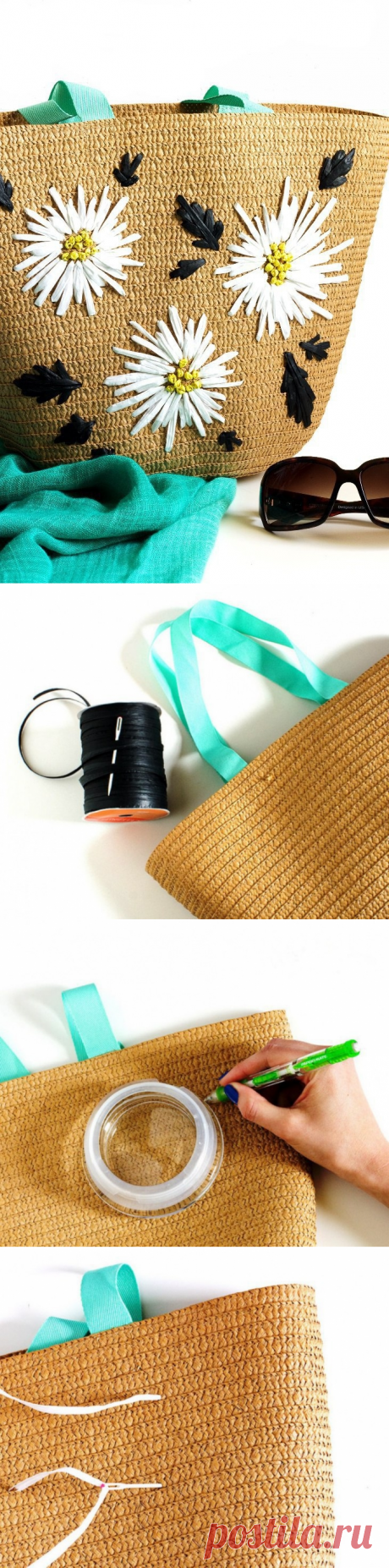 Вышивка на соломенной сумке