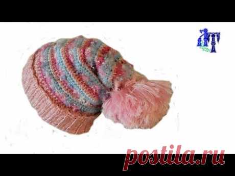 Яркая шапочка крючком на осень, мастер-класс