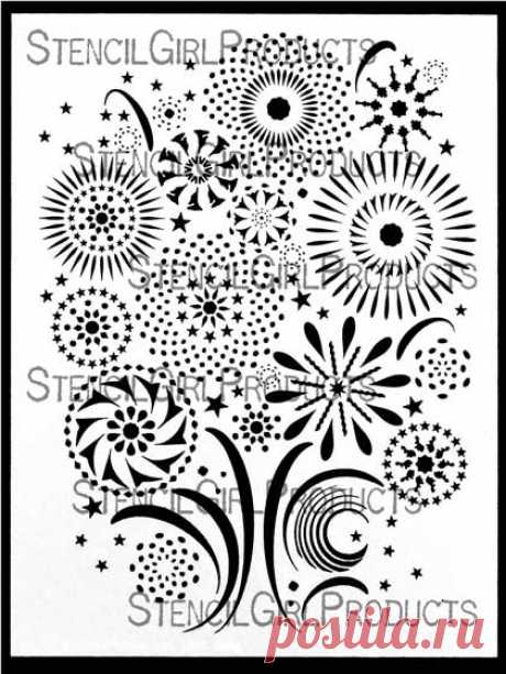 Stylized Fireworks Stencil | June Pfaff Daley | StencilGirl Products