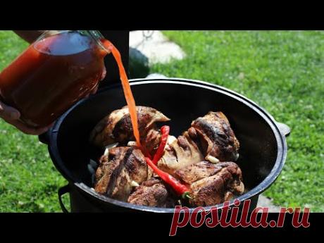 РУЛЬКИ ТОМЛЕНЫЕ В ДОМАШНЕМ ТОМАТНОМ СОКЕ В КАЗАНЕ НА КОСТРЕ