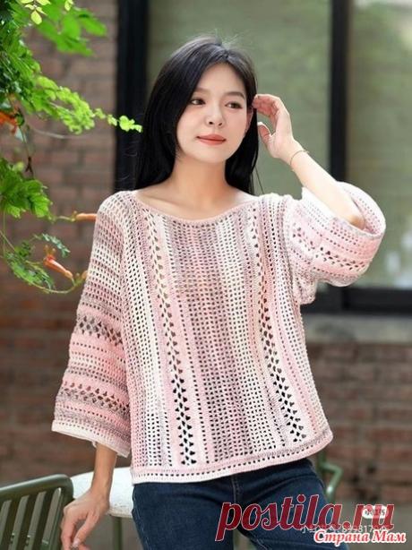 Нежный джемпер оверсайз связанный поперек. - Все в ажуре... (вязание крючком) - Страна Мам