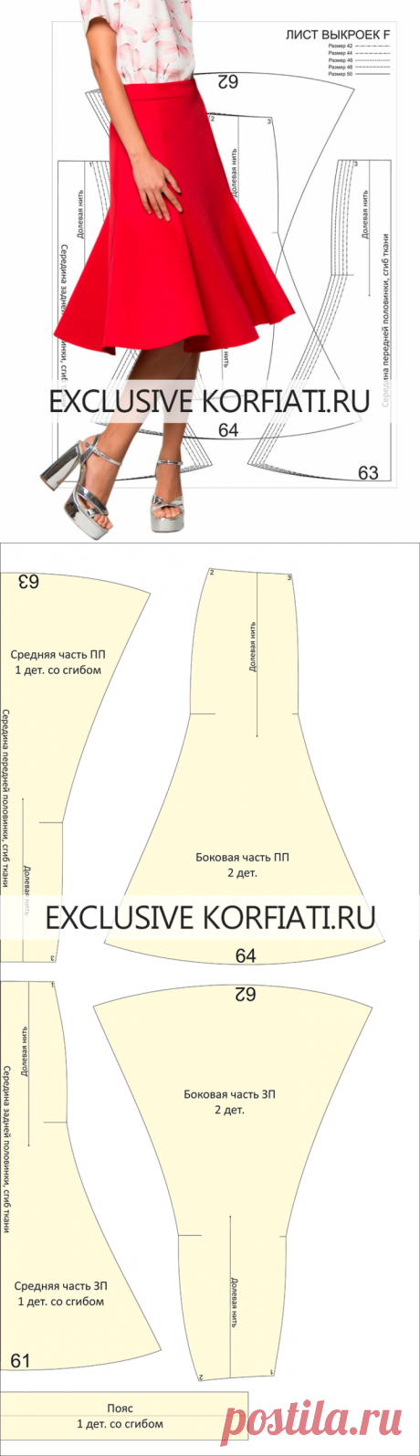 Выкройка юбки-годе для скачивания на 5 размеров от А. Корфиати