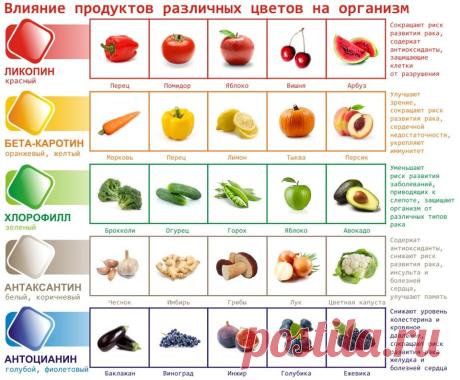 влияние цветов овощей и фруктов на организм