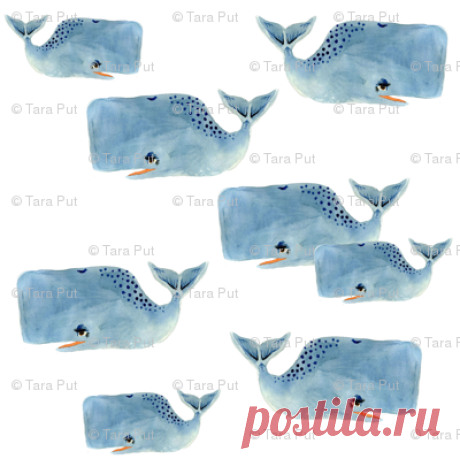 Whale Pod in Blue fabric - taraput - Spoonflower