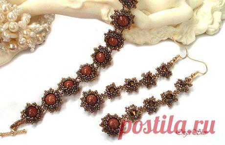 Бисероплетение. Браслет и серьги с авантюрином.
Японский бисер, ювелирная фурнитура.
Автор Ольга Ширяева