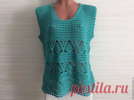 Топик летний Бирюза – заказать на Ярмарке Мастеров – CS9LDRU | Топы, Санкт-Петербург Топик летний Бирюза в интернет-магазине на Ярмарке Мастеров. Летний топик связан крючком из пряжи GAZZAL Baby cotton. Состав 60% хлопок, 40% акрил. Нить очень мягкая, приятная на ощупь. Топик короткий , немного ниже талии. Хорошо смотрится и с юбкой, и с брюками, и с шортами. Идеальный вариант в комплекте с джинсами.