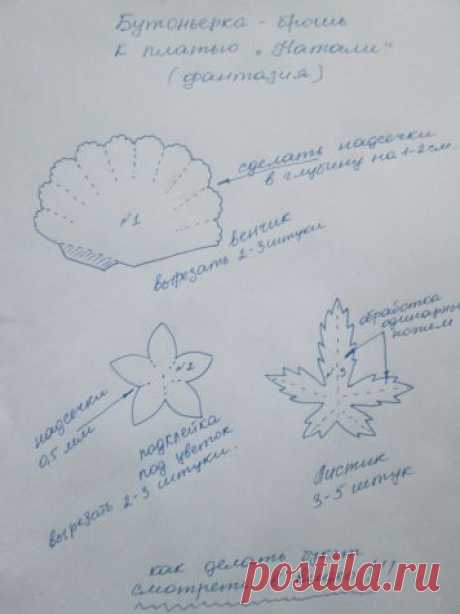 Делаем бутоньерку-брошь к платью "Натали" / Прочие виды рукоделия / Цветы из ткани