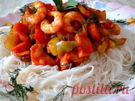 Лапша рисовая по-китайски | vkusnyymir