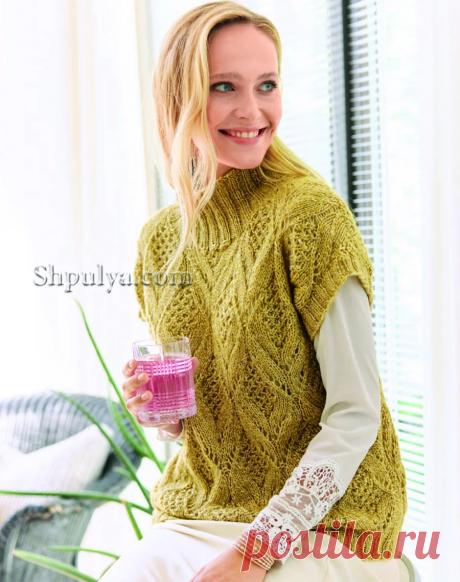 Жилет свободного силуэта ажурным узором — Shpulya.com - схемы с описанием для вязания спицами и крючком