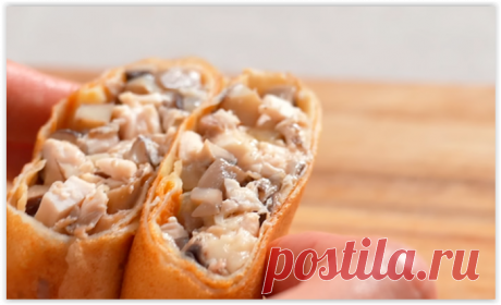 «Вкусные закусочные блинчики с курицей и грибами:угощение, которое покорит всех!