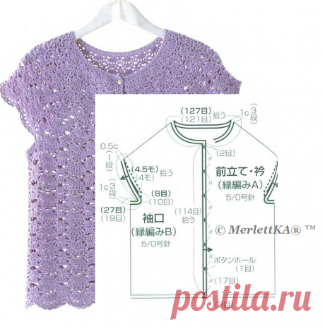 Тонкая и изящная работа с дополнительной обвязкой крючком пройм и окатов делает эту кофту настоящим произведением искусства.
=== КУРС ===
«Азбука вязания крючком»