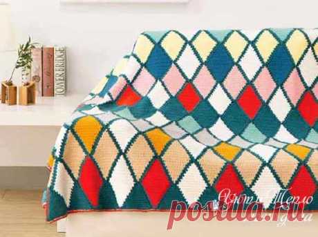 Ромбы крючком для вязаных пледов и подушек | Вязание крючком для начинающих